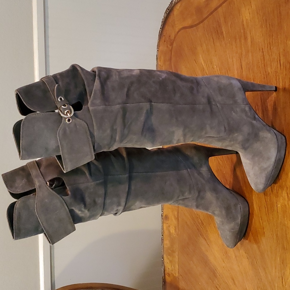 Sergio Rossi suede knee high slouch boots